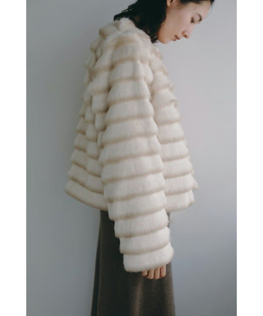 【25AW】Gradation Border Fur Jacket (アイボリー) / グラデーションボーダーファー ジャケット / エコファー / フェイクファー