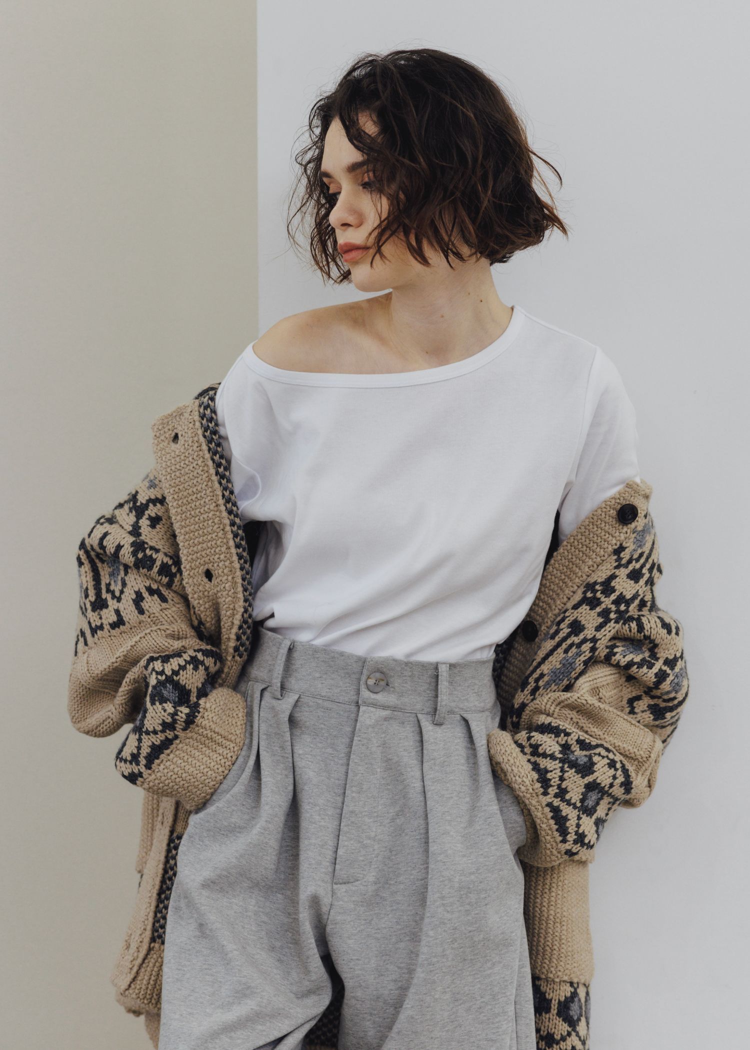 nordic pattern knit cowichan jacket / ノルディック カウチンニットジャケット (タン) / 25AW /