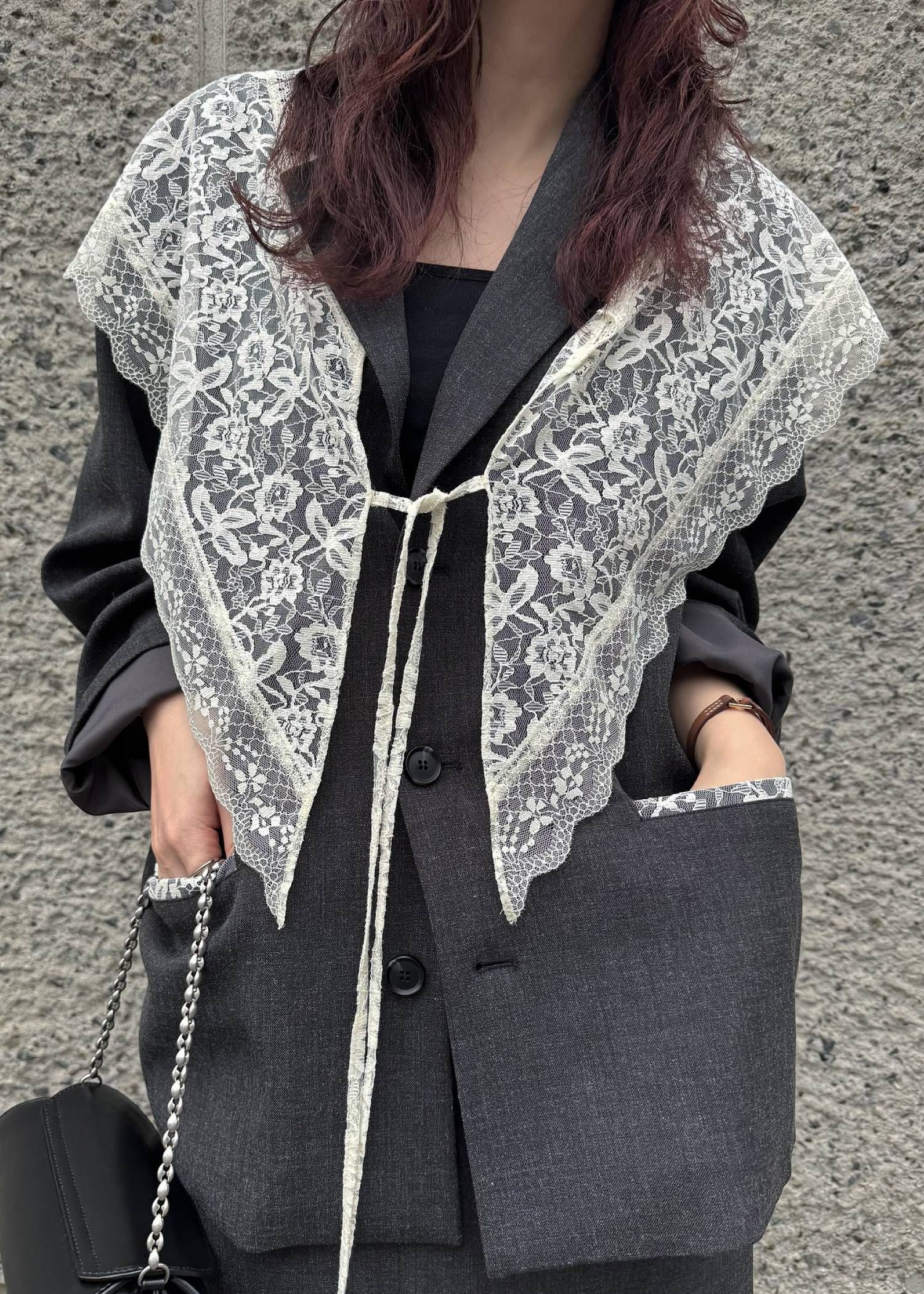 アレンジレース ジャケット (ブラック) arrangement lace shawl oversize JK (Black) /  26SS
