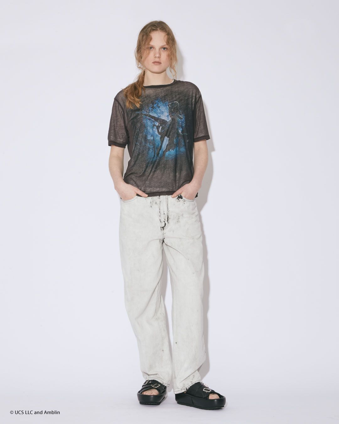 jurassic world sheer jersey big-T / ジュラシックワールドコラボ シアーTシャツ (ブルー)