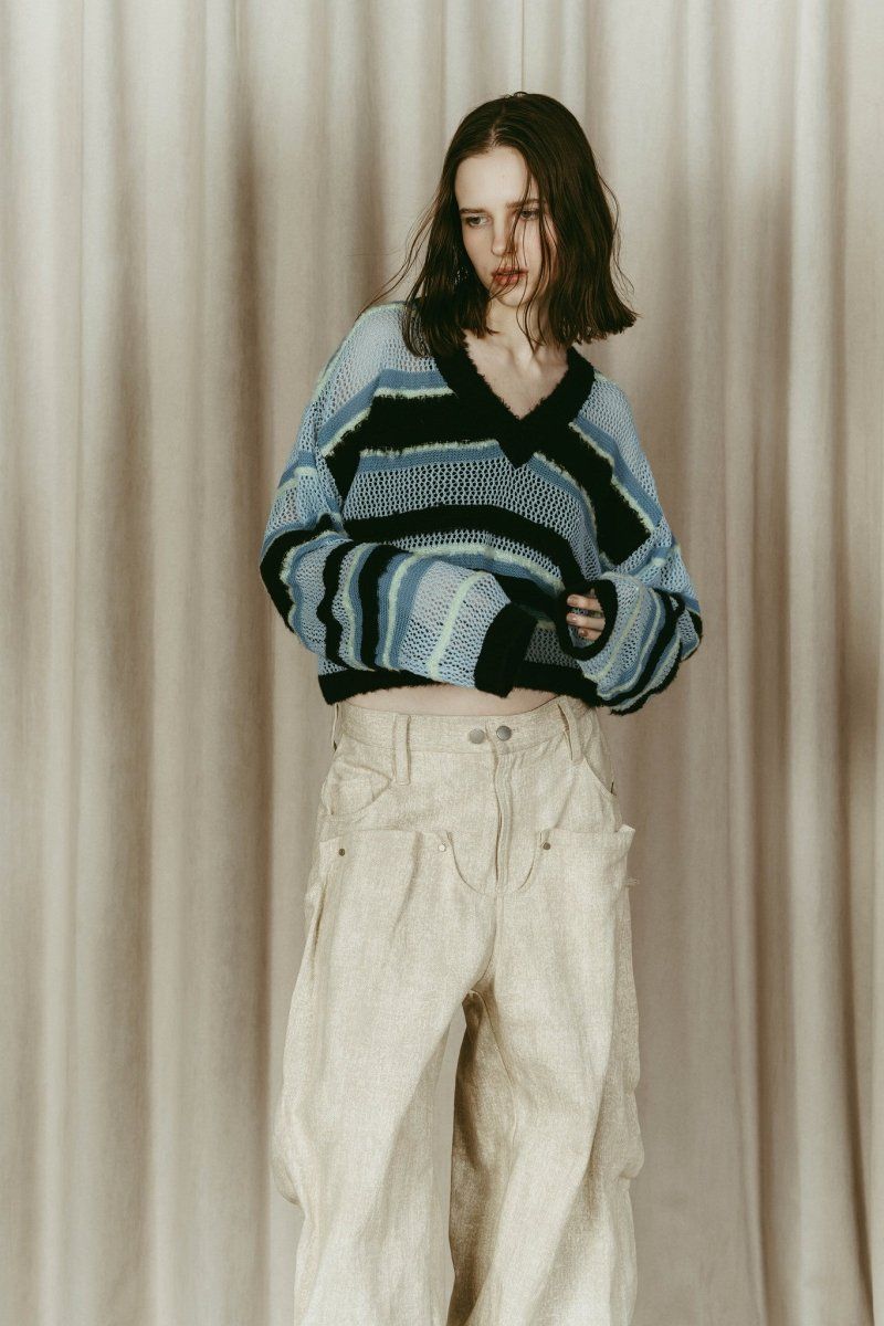 double-faced border knit / ダブルフェイス ボーダーニット (Blue) / 26SS