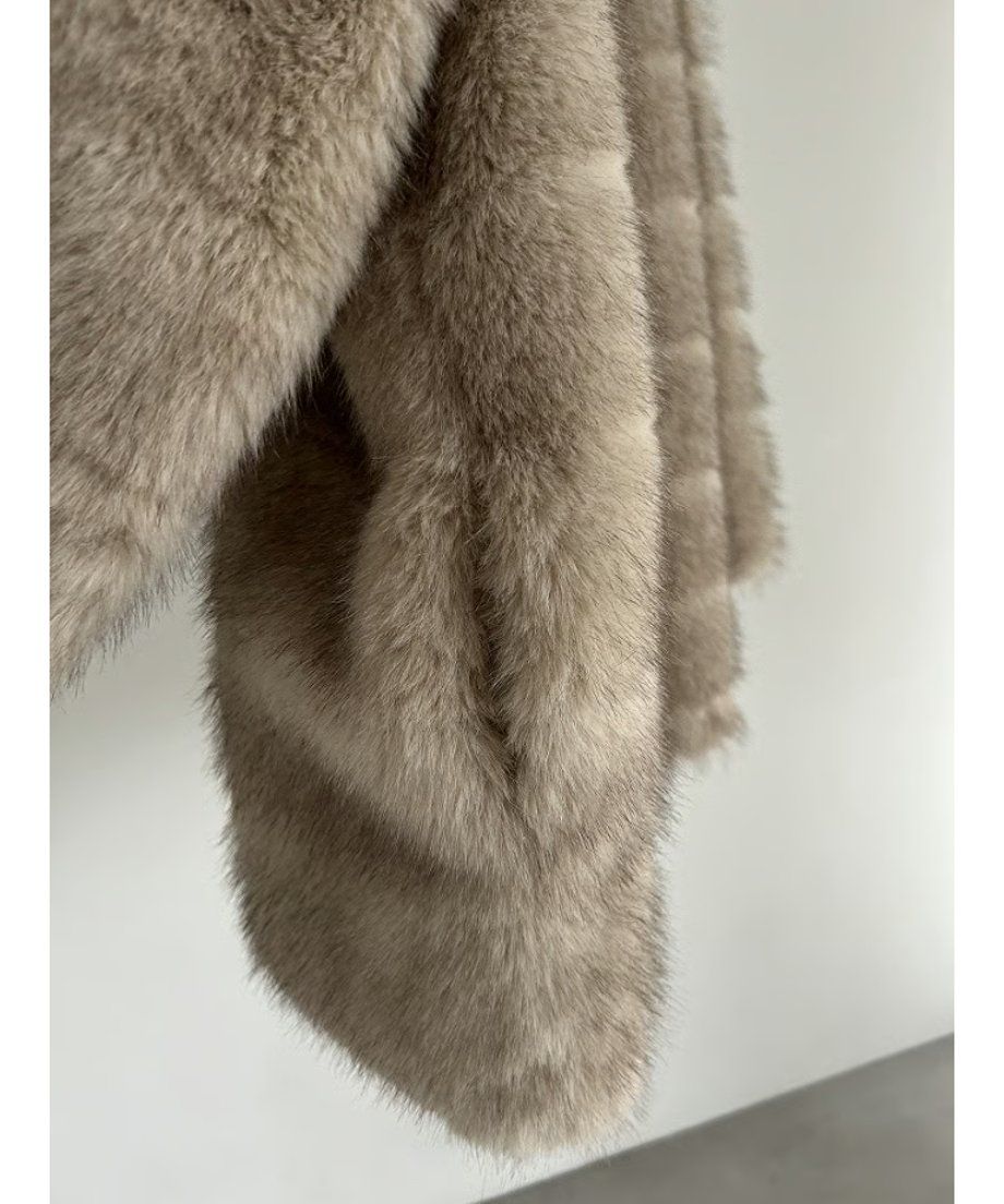 【25AW】Border Fur Coat (グレージュ) / ボーダーファーコート / エコファー / フェイクファー