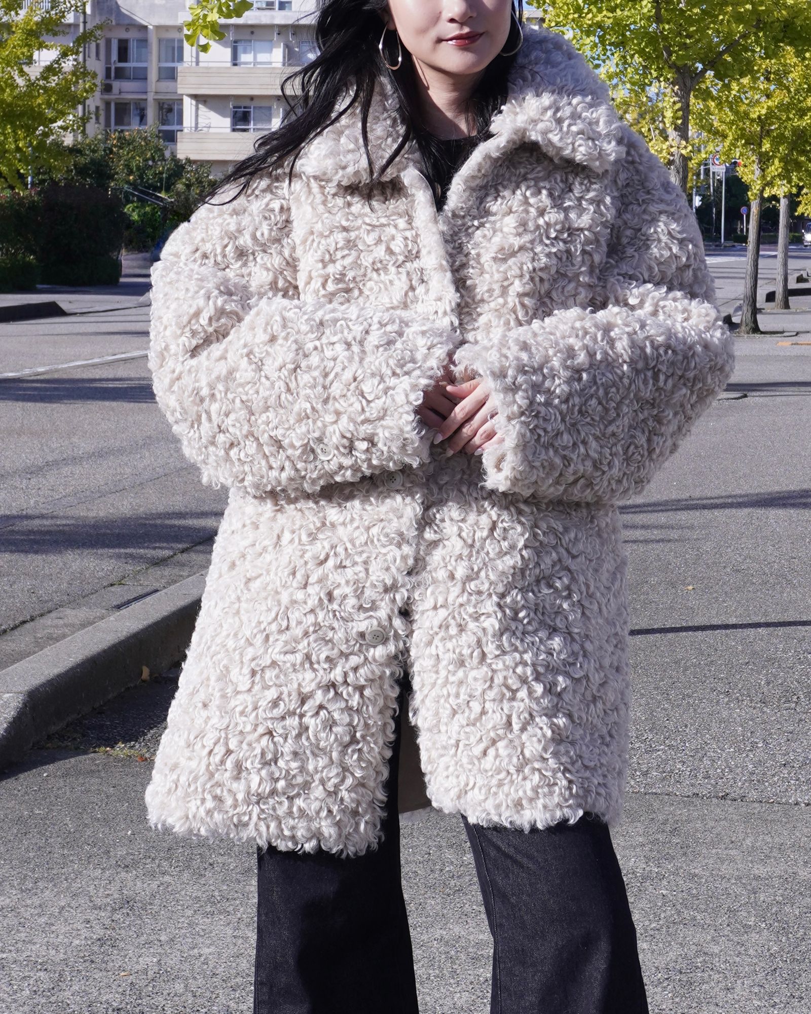 【25AW】Vintage Like Fake Mouton Reversible Coat (クリーム) / ヴィンテージライクムートン リバーシブルファーコート / エコファー / フェイクファー