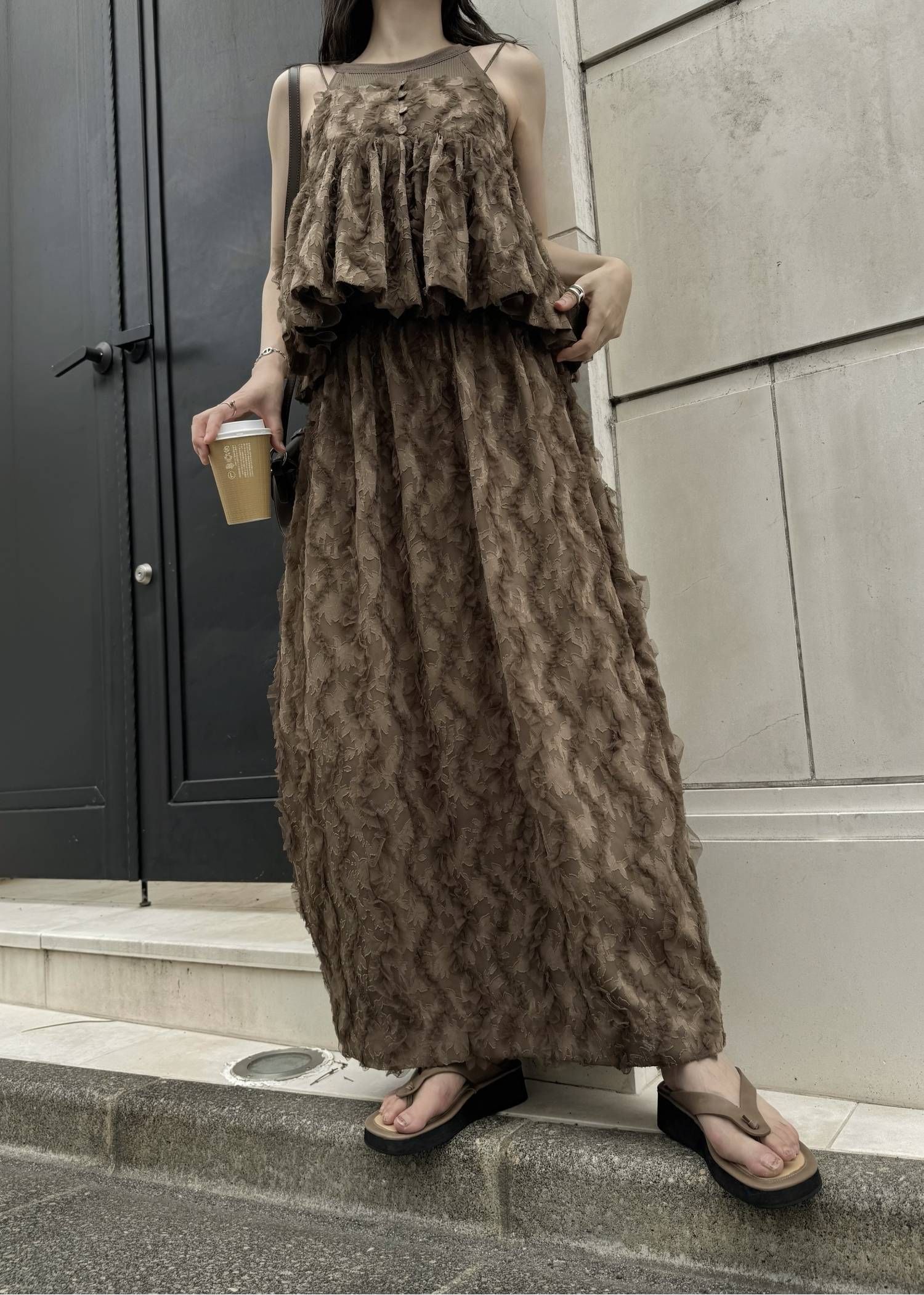 コクーンチュールスカート (モカ) cocoon cut jacquard tulle gather SK (Mocha) /  26SS