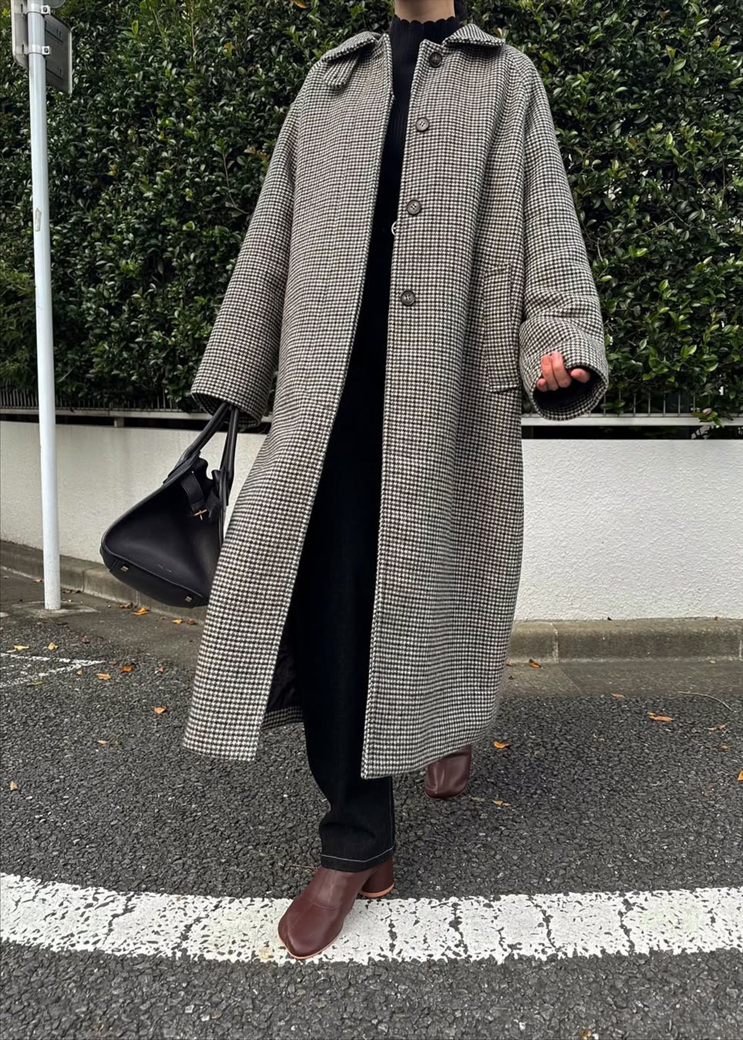 hound tooth soutien collar quilting coat / ハウンドトゥース ステンカラーコート (ミックス) / 25AW /