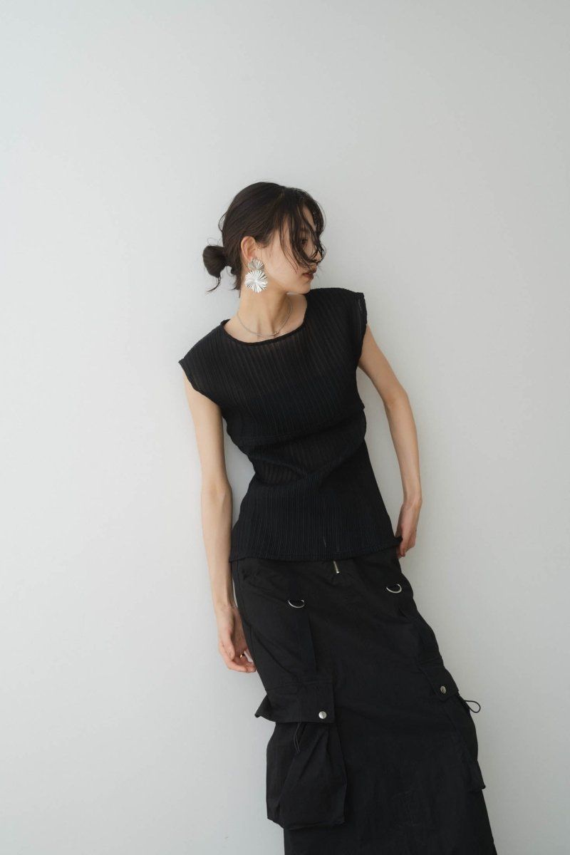 french sleeve ribbed tops / フレンチスリーブ リブトップス (ブラック)