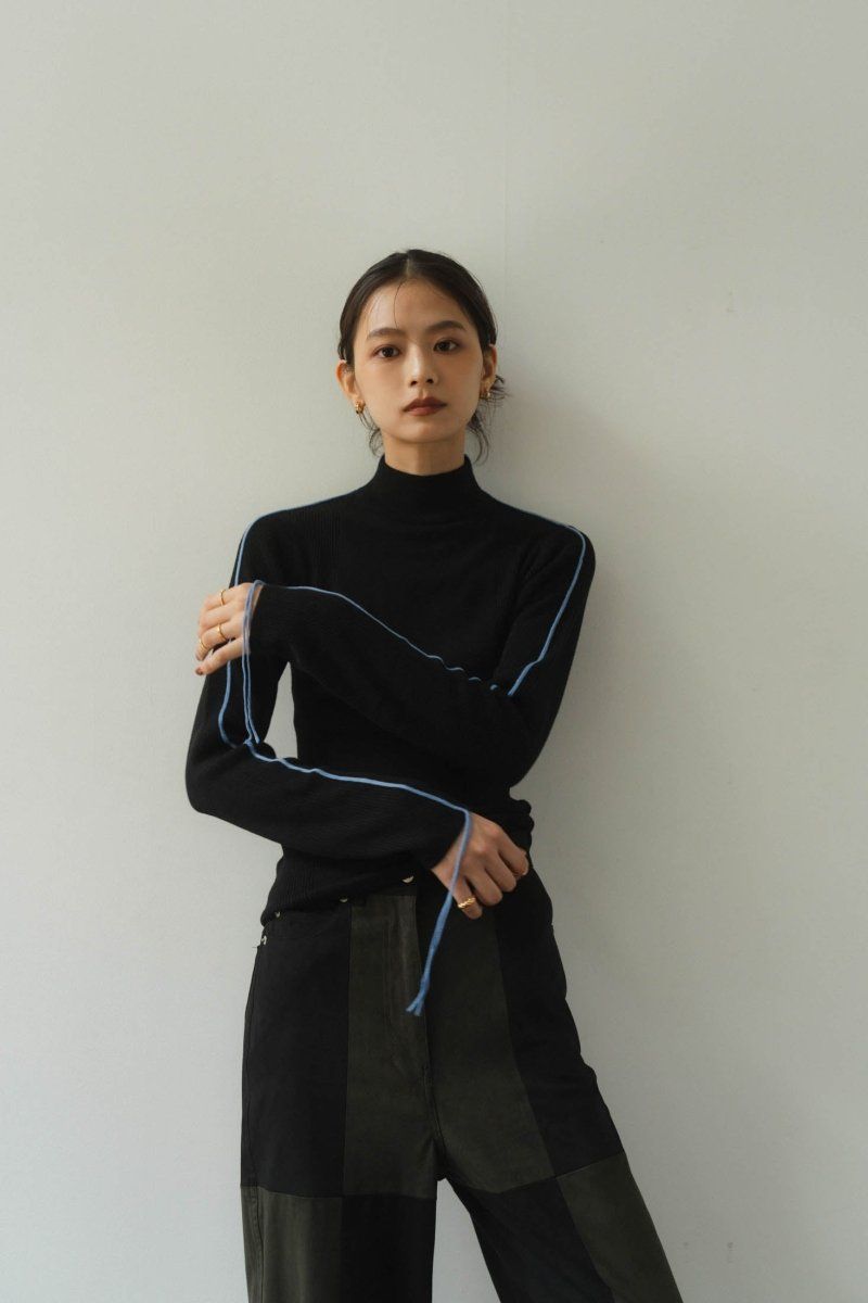 2way piping high neck knit / パイピングハイネックニット (ブラック)