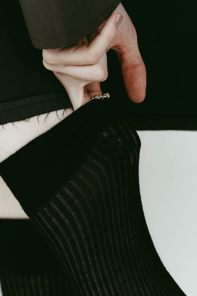 embroidered long socks (Black) / ロゴ刺繍 ロングソックス (ブラック) / 26SS