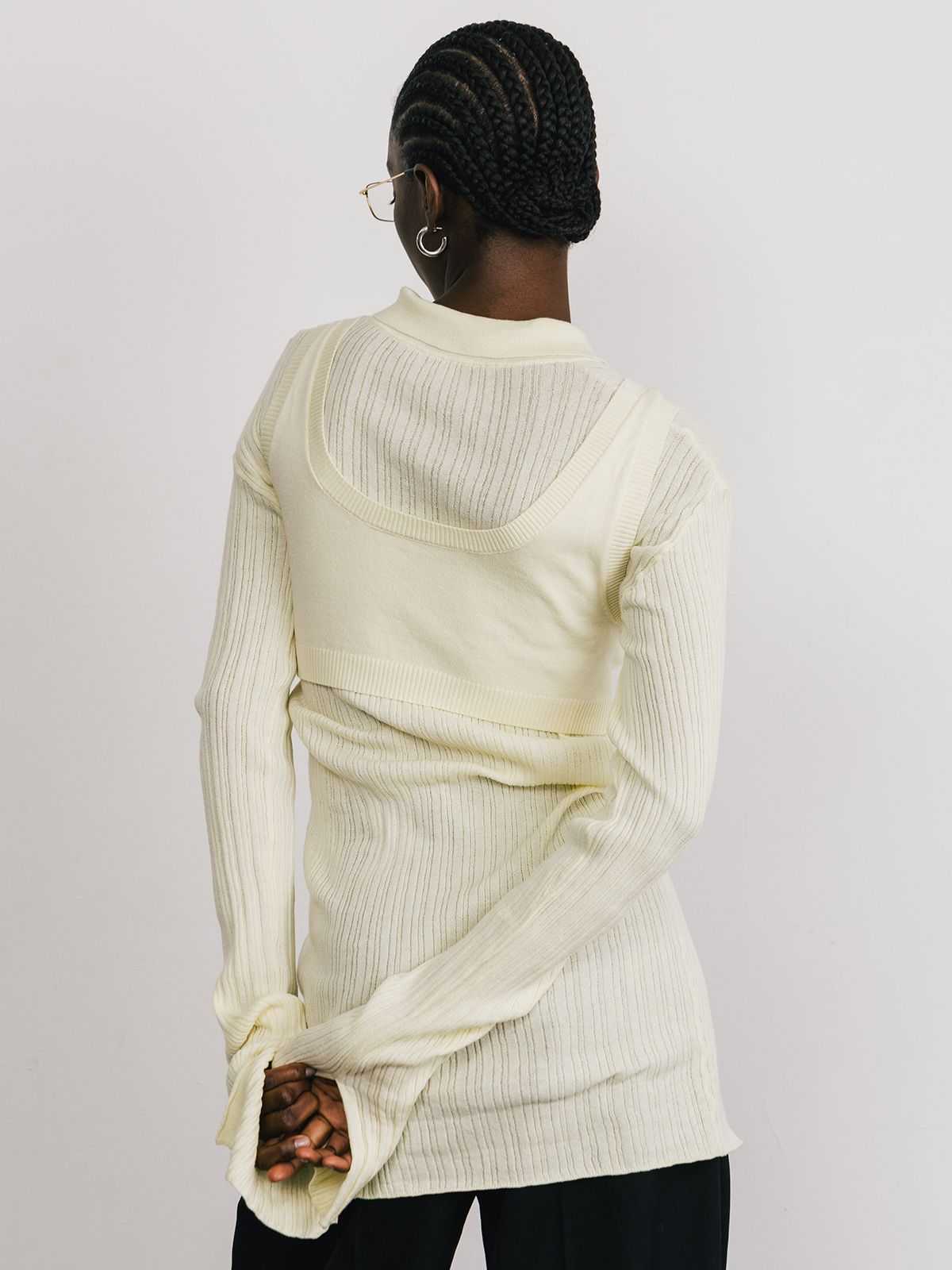 【25SS】KNIT BUSTIER LONG SHIRTS / ニットビスチェ ロングシャツ (イエロー)