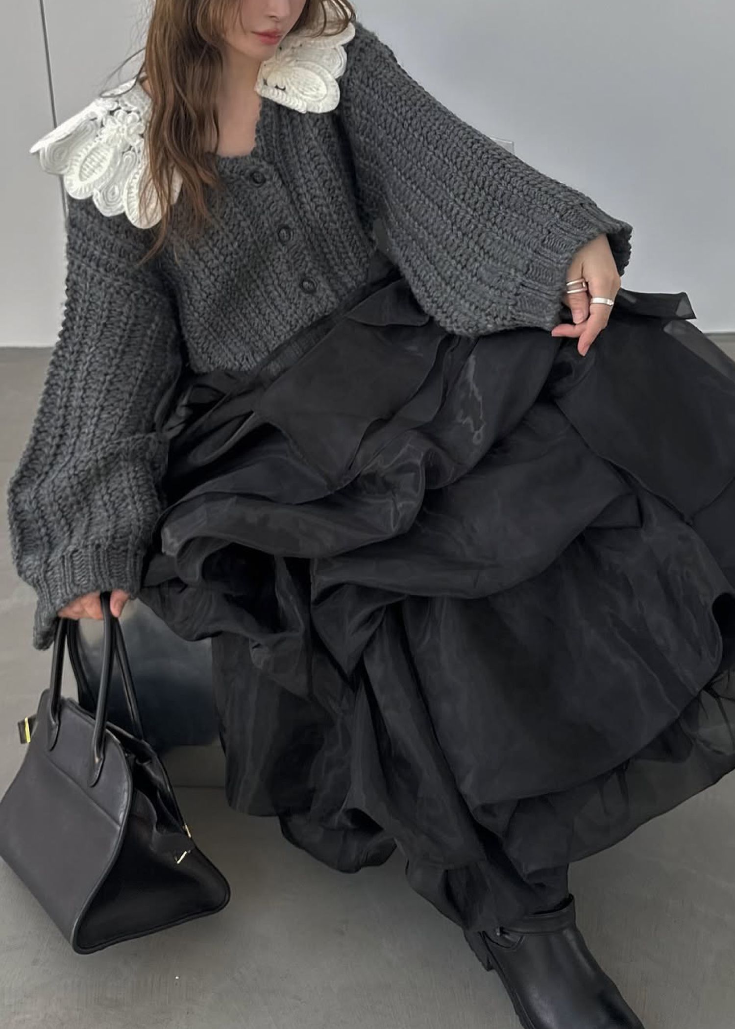 organdy random tiered pattern SK / オーガンジー ティアードスカート (ブラック) / 25AW /