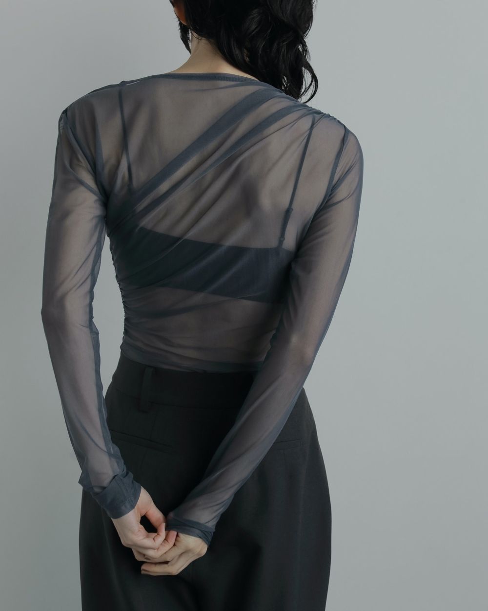 【25AW】Tulle Gather Bodysuit / チュールギャザーボディースーツ (ブルー)