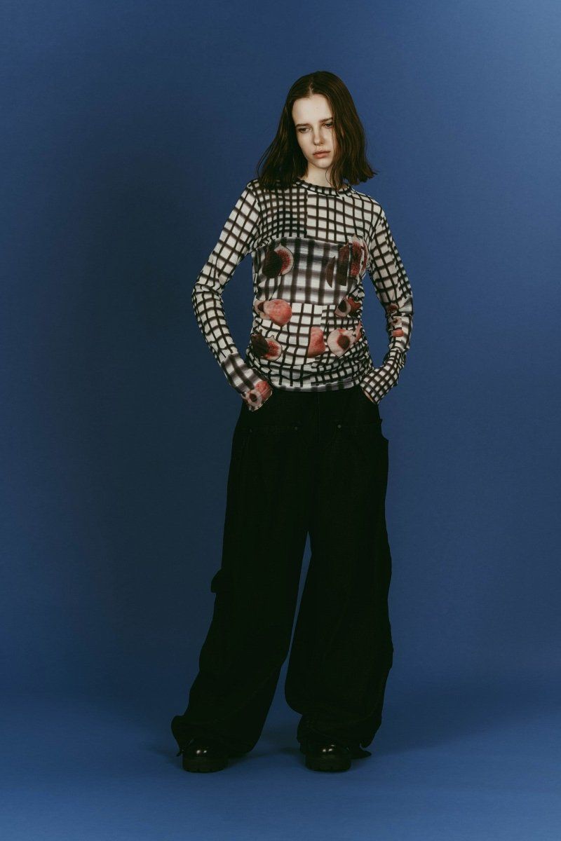 fruit-check print knit (Black) / フルーツチェックトップス (ブラック) / 26SS