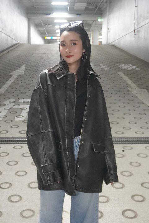 CRASH FAKE LEATHER JACKET (NOIR) / クラッシュフェイクレザージャケット ノワール