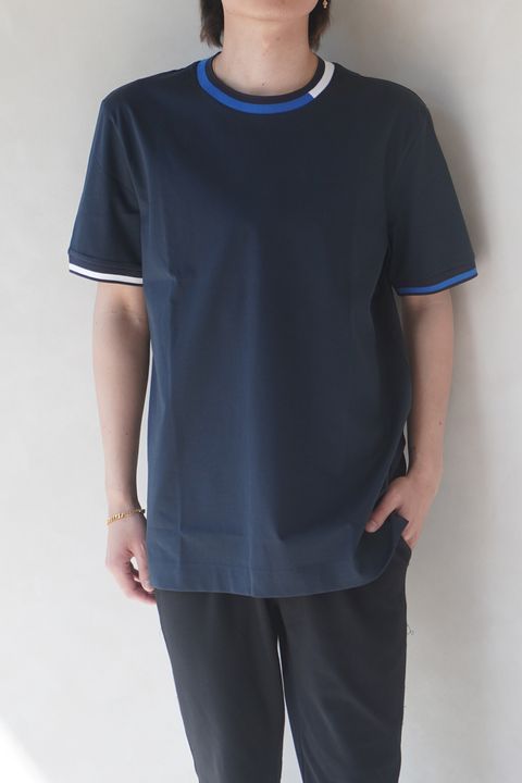【BOSS】トリコロールリブ Tシャツ (ダークブルー)