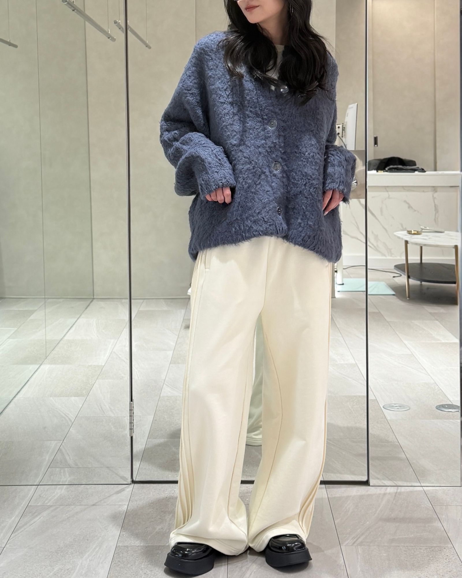 【25AW】Curl shaggy knit cardigan / カールシャギーニットカーディガン (ネイビー)