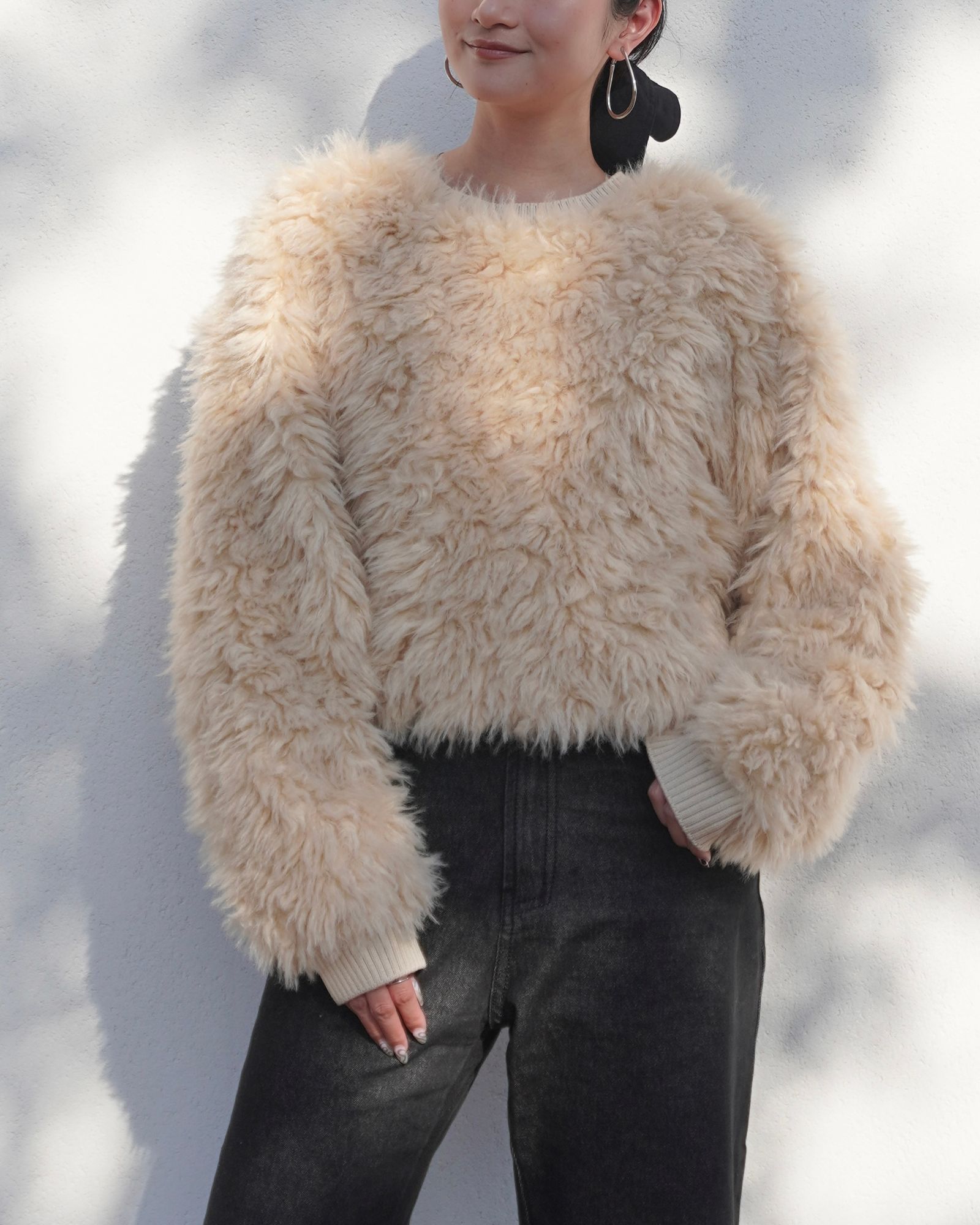【25AW】2Way Fur×Knit Tops (クリーム) / 2ウェイファー×ニットトップス / エコファー / フェイクファー