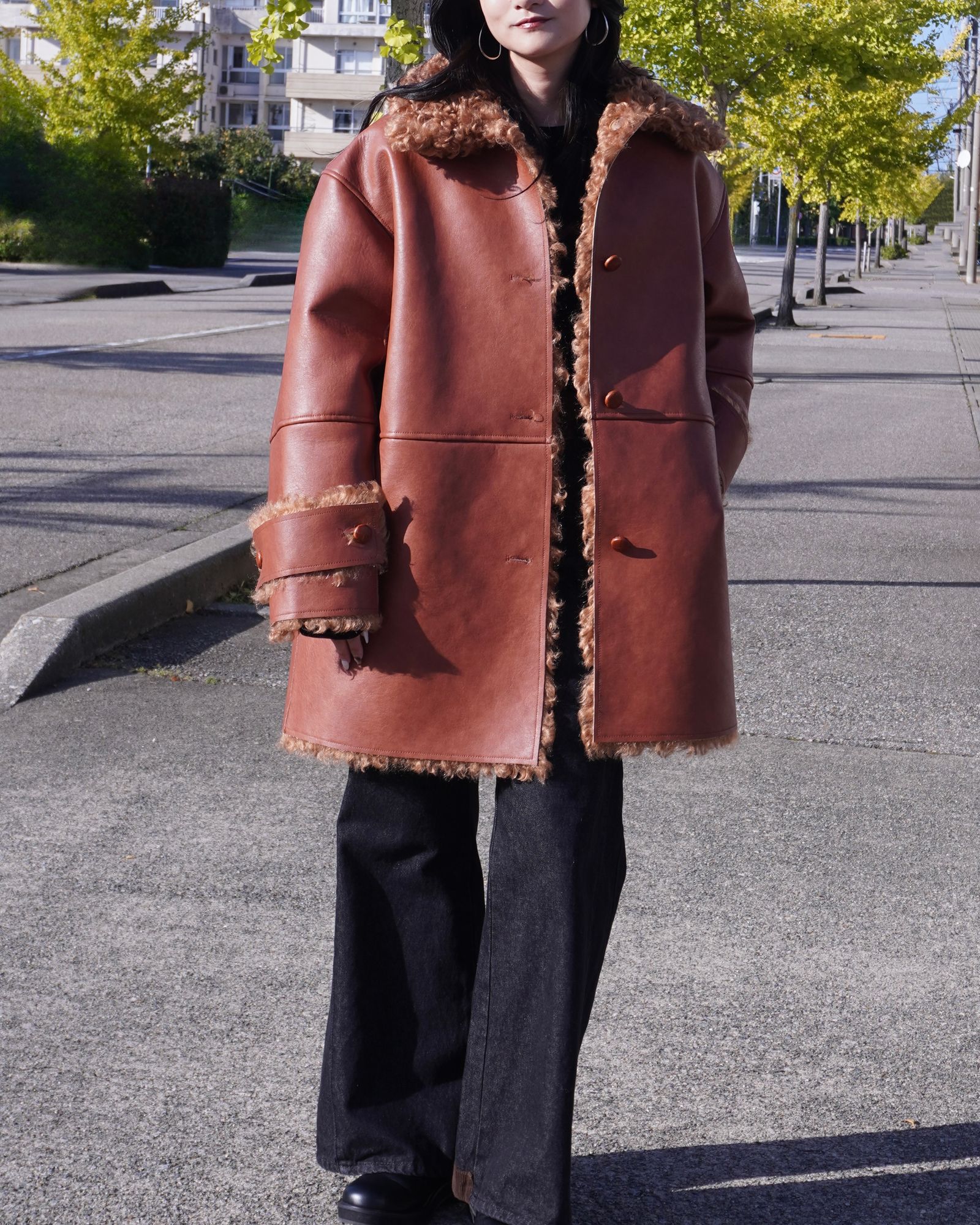 【25AW】Vintage Like Fake Mouton Reversible Coat (テラコッタ) / ヴィンテージライクムートン リバーシブルファーコート / エコファー / フェイクファー