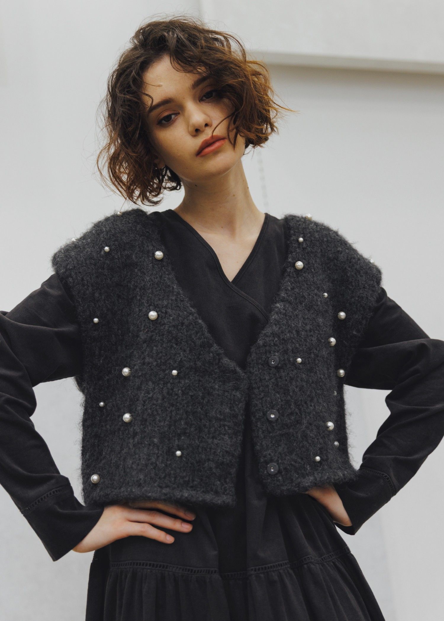 pois ポワ　knit vest　ニットベスト ブラック pois ポワ knit vest ニットベスト ブラック pois ポワ knit