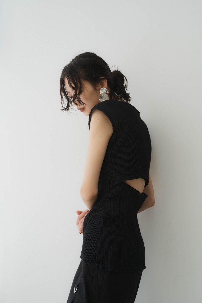 french sleeve ribbed tops / フレンチスリーブ リブトップス (ブラック)
