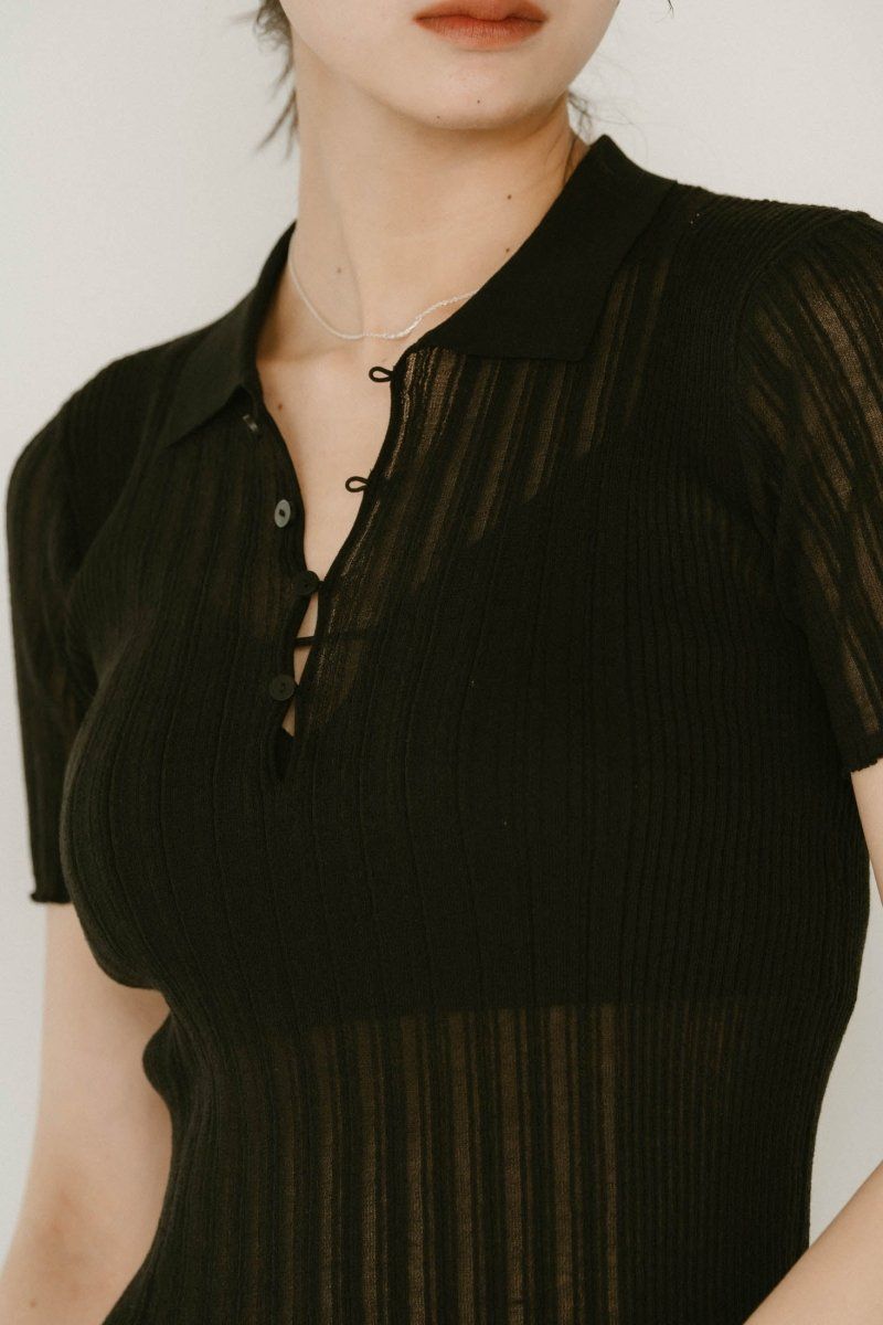 sheer polo knit / シアーニットポロシャツ (ブラック) / 25SS