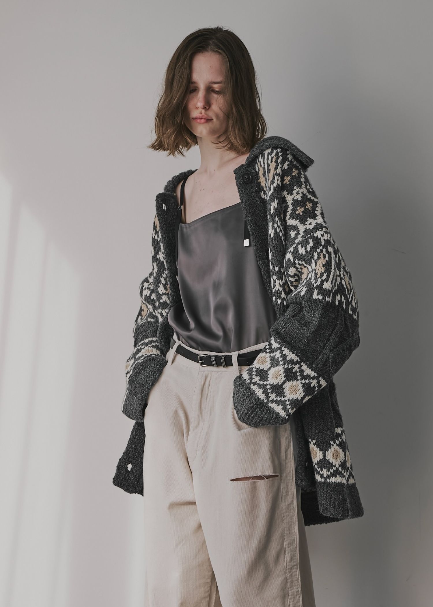 nordic pattern knit cowichan jacket / ノルディック カウチンニットジャケット (チャコール) / 25AW /