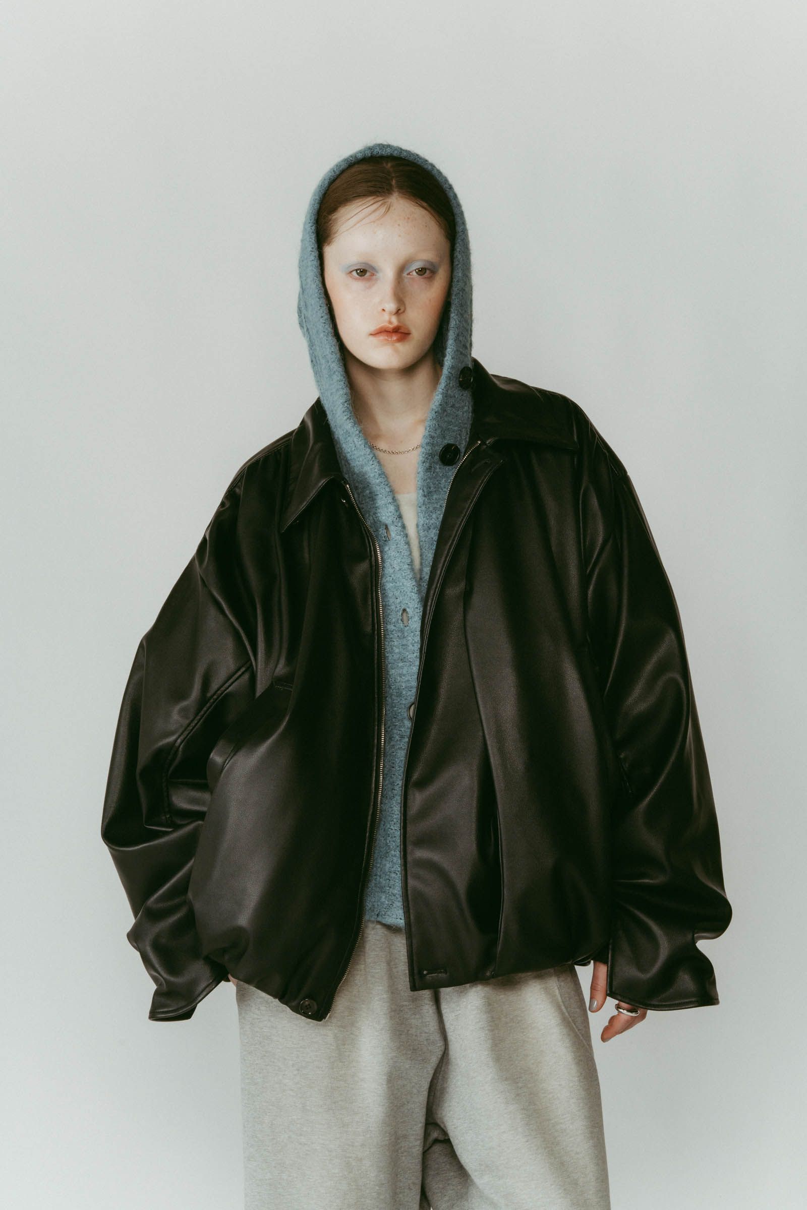 voluminous leather jacket(unisex) / ボリュームレザージャケットブルゾン (ブラック) / 25AW