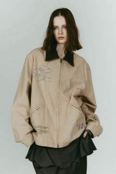 embroidered jacket(unisex) (Beige) / レタリング刺繍 ジャケット (ベージュ) / 26SS