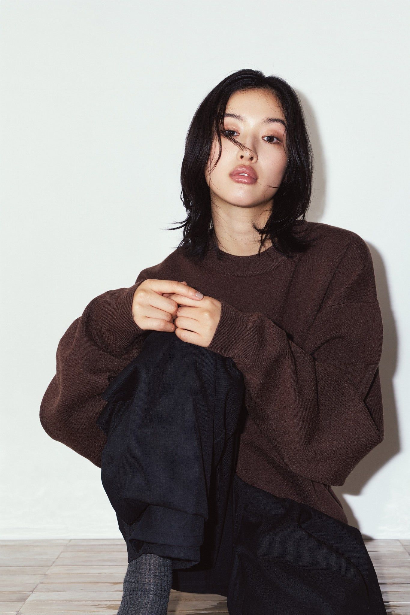 【UNISEXサイズ】2ウェイ ノームコア ニット (ブラウン) 2way cuffs normcore knit(unisex) (Brown) / 26AW