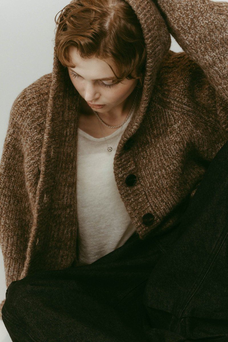 hooded cardigan knit / フーデッド カーディガンニット (ブラウン) / 25AW