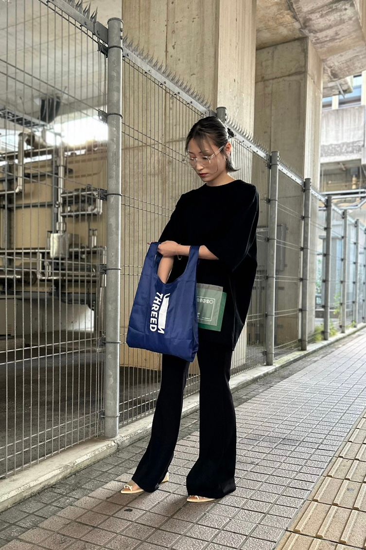 RECYCLE ECO-BAG M / リサイクルエコバッグ ミディアム (ネイビー) / 折りたたみゴム付き / マチ有り / コンビニサイズ
