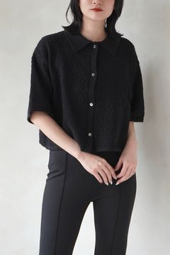 スラブニットナチュラルシャツ (ブラック)