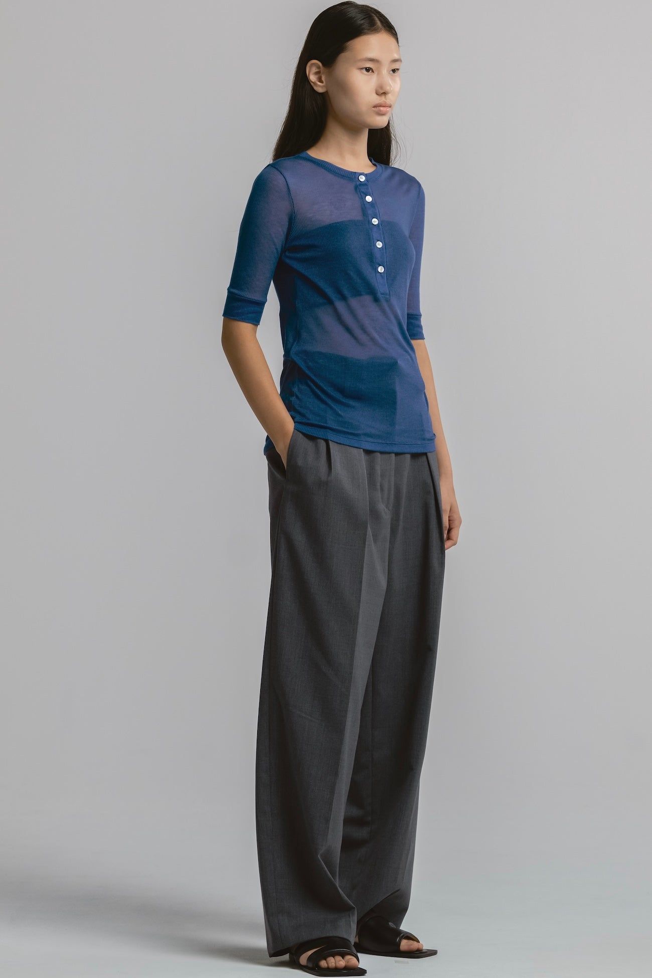 ヘンリートップス (ブルー) TENCEL CASHMERE HENLEY TOP (Blue) / 26SS