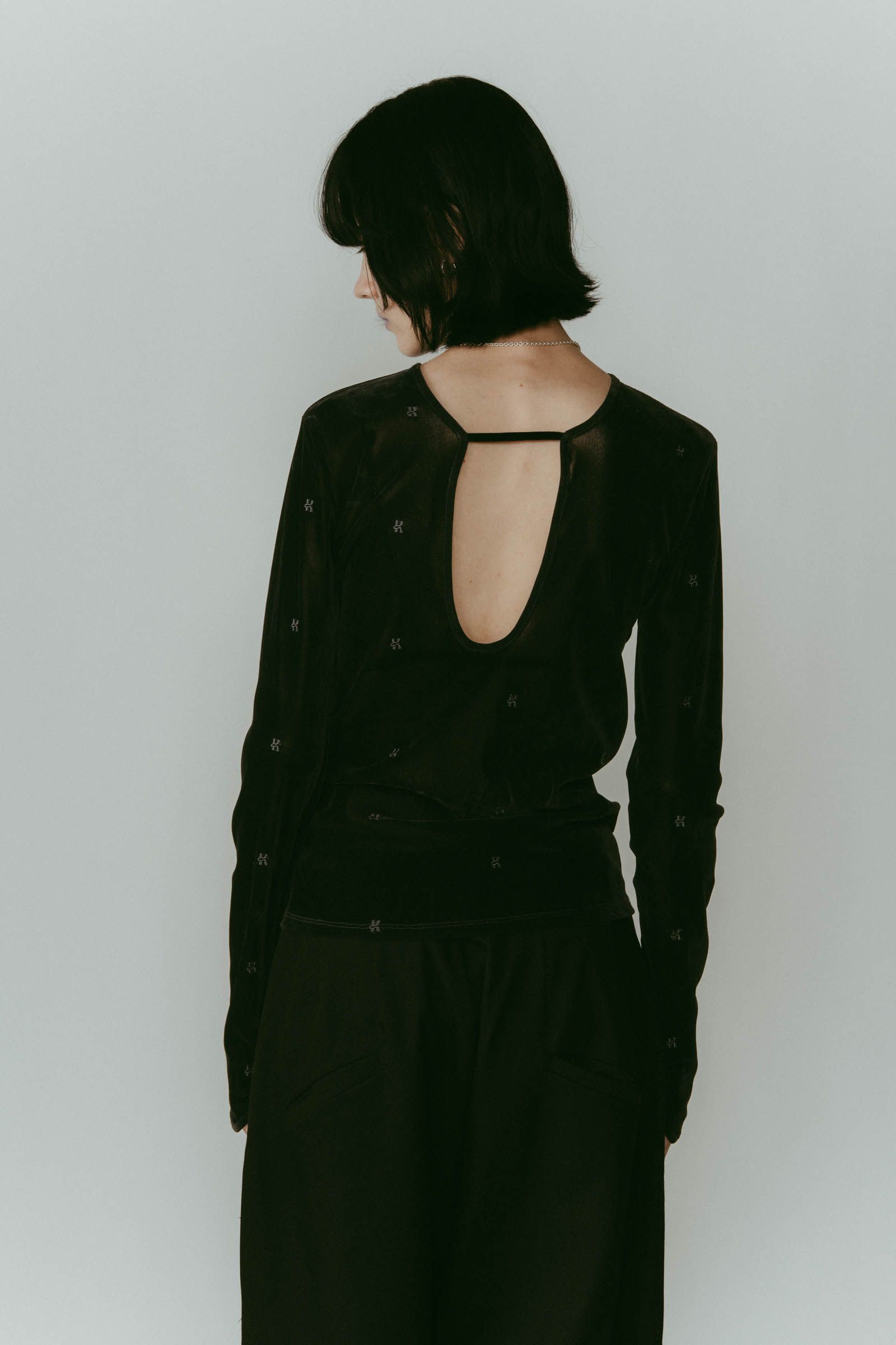 2way sheer velours tops / 2ウェイ シアートップス (ブラック) / 25AW