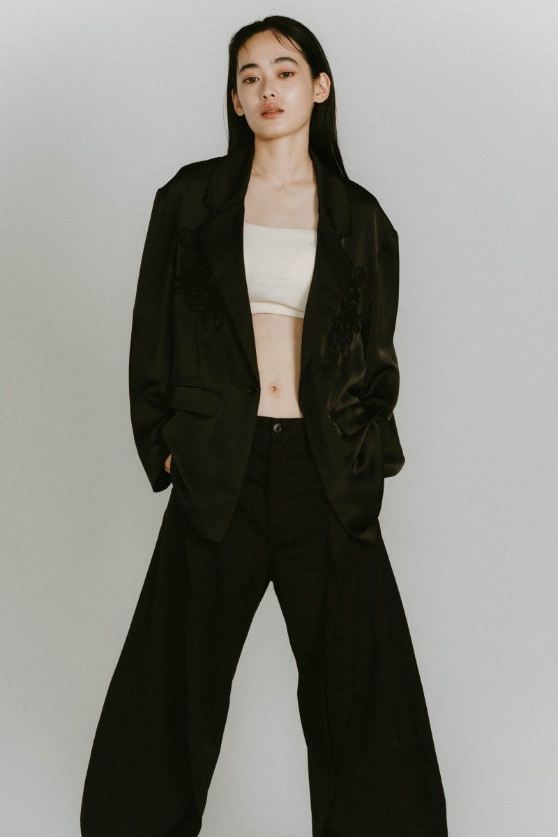 embroidered satin jacket / エンブロイド サテンジャケット (ブラック) / 25SS