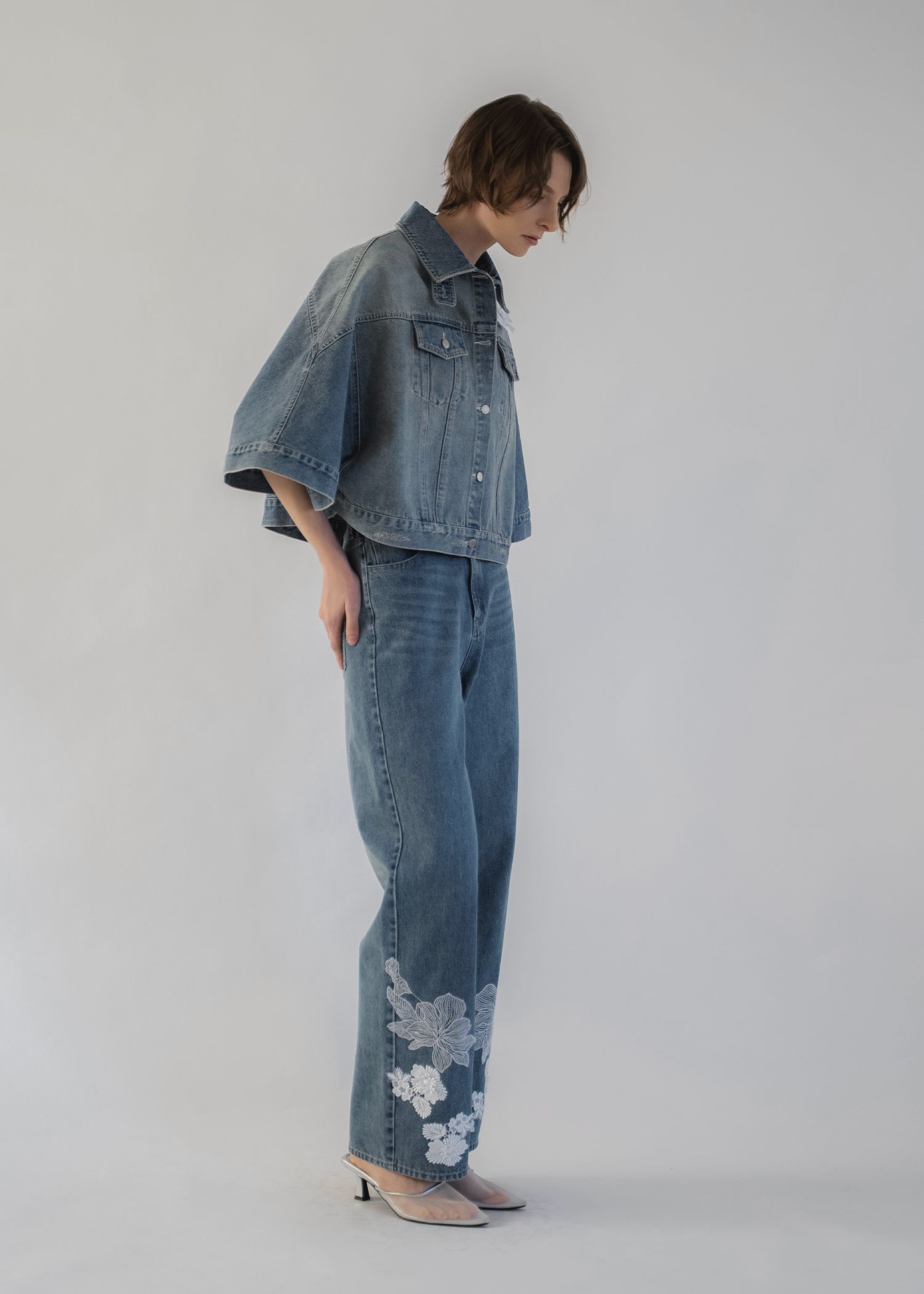 trucker detail denim poncho JK / トラッカー ポンチョ デニムジャケット (L/blue) / 26SS