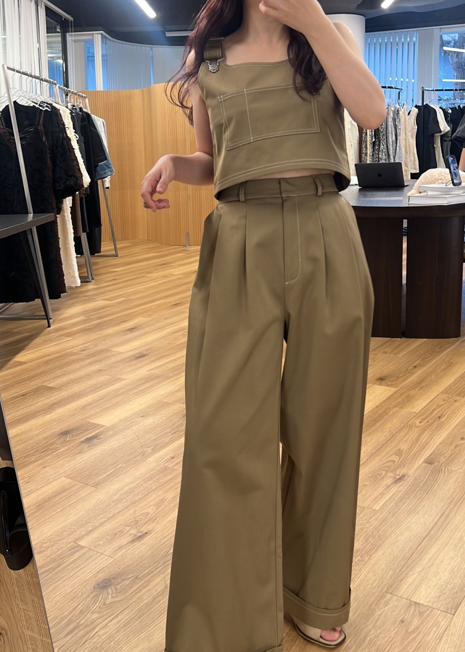2piece roll up suspenders all-in-one (K/beige) / 2ピースサスペンダーオールインワン (カーキベージュ) / 26SS