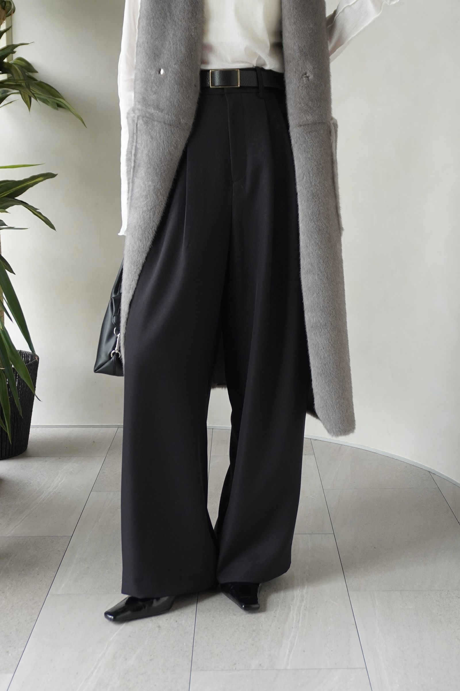 ドレープワイドパンツ (ブラック) Draped Wide-Leg Pants (Black) /  26AW