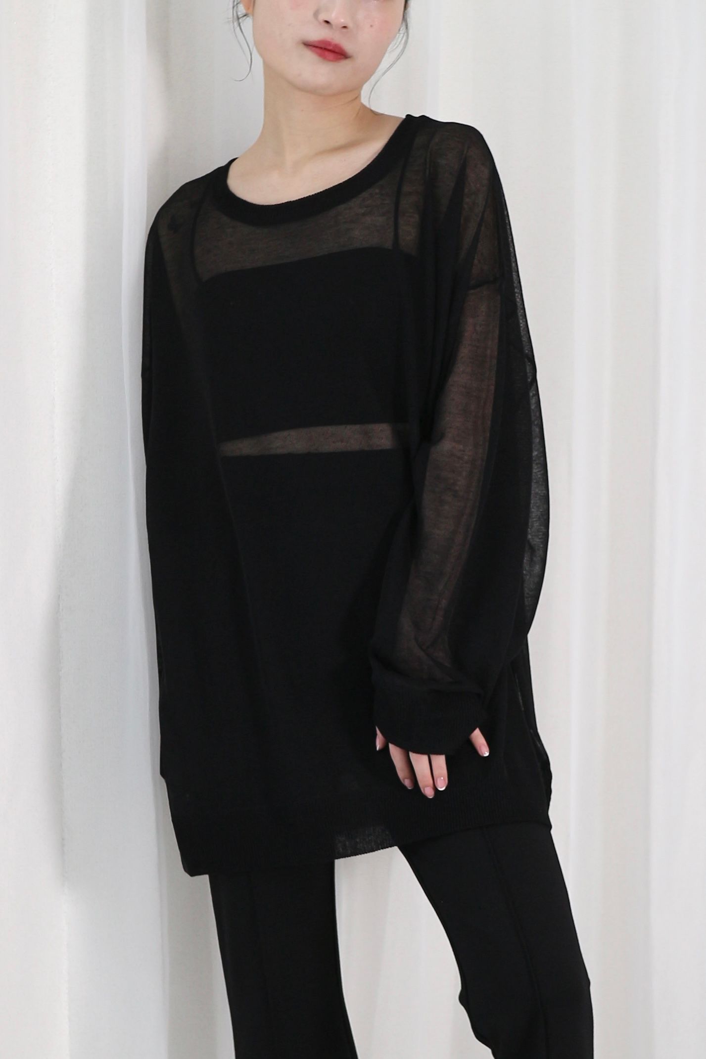 SHEER KNIT TOPS / シアーニットトップス (ブラック)