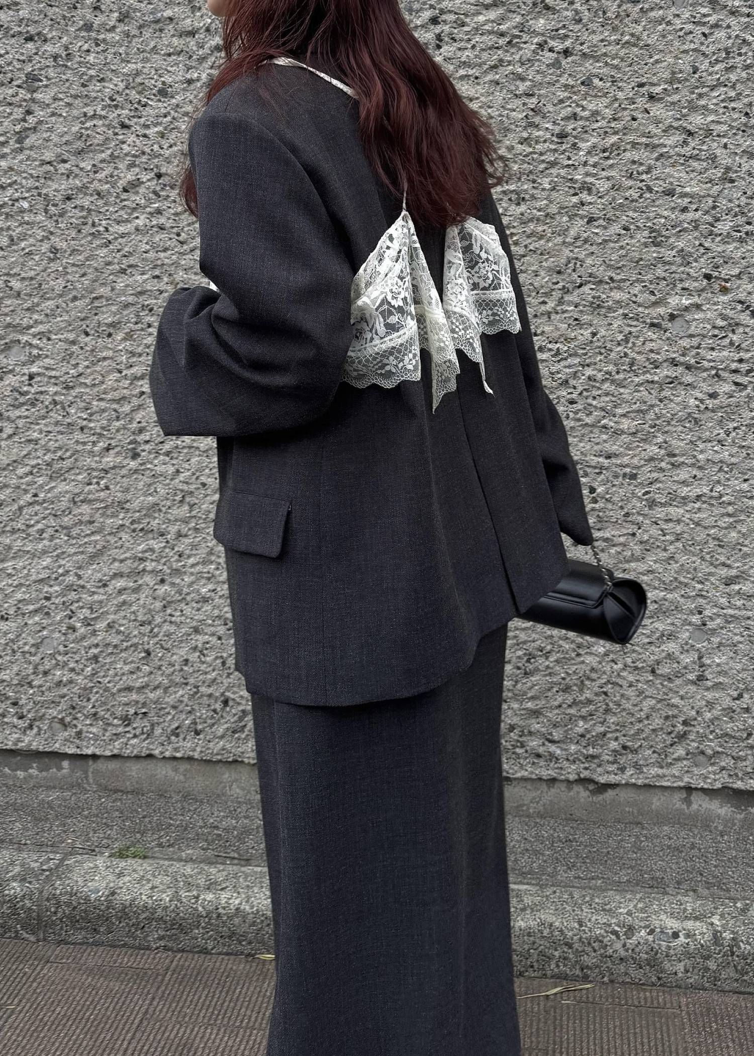 アレンジレース ジャケット (ブラック) arrangement lace shawl oversize JK (Black) /  26SS