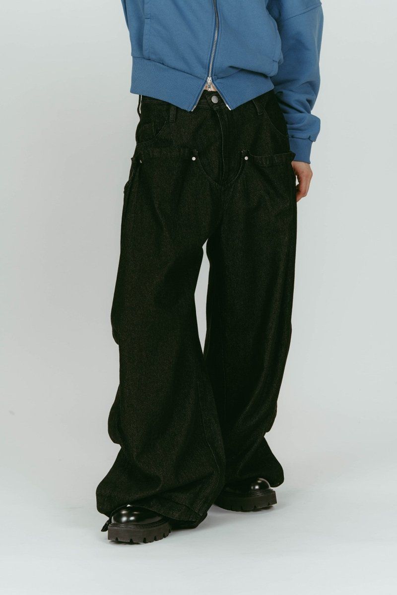 cling drape denim pants(unisex) (Black) / ドレープデニムパンツ (ブラック) / 26SS