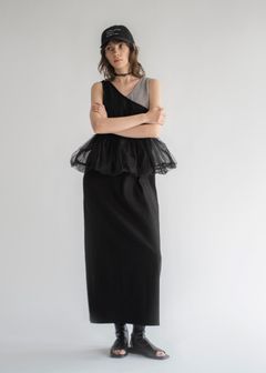 tulle peplum docking rib OP (Black) / チュールペプラムワンピース (オートミール) / 26SS