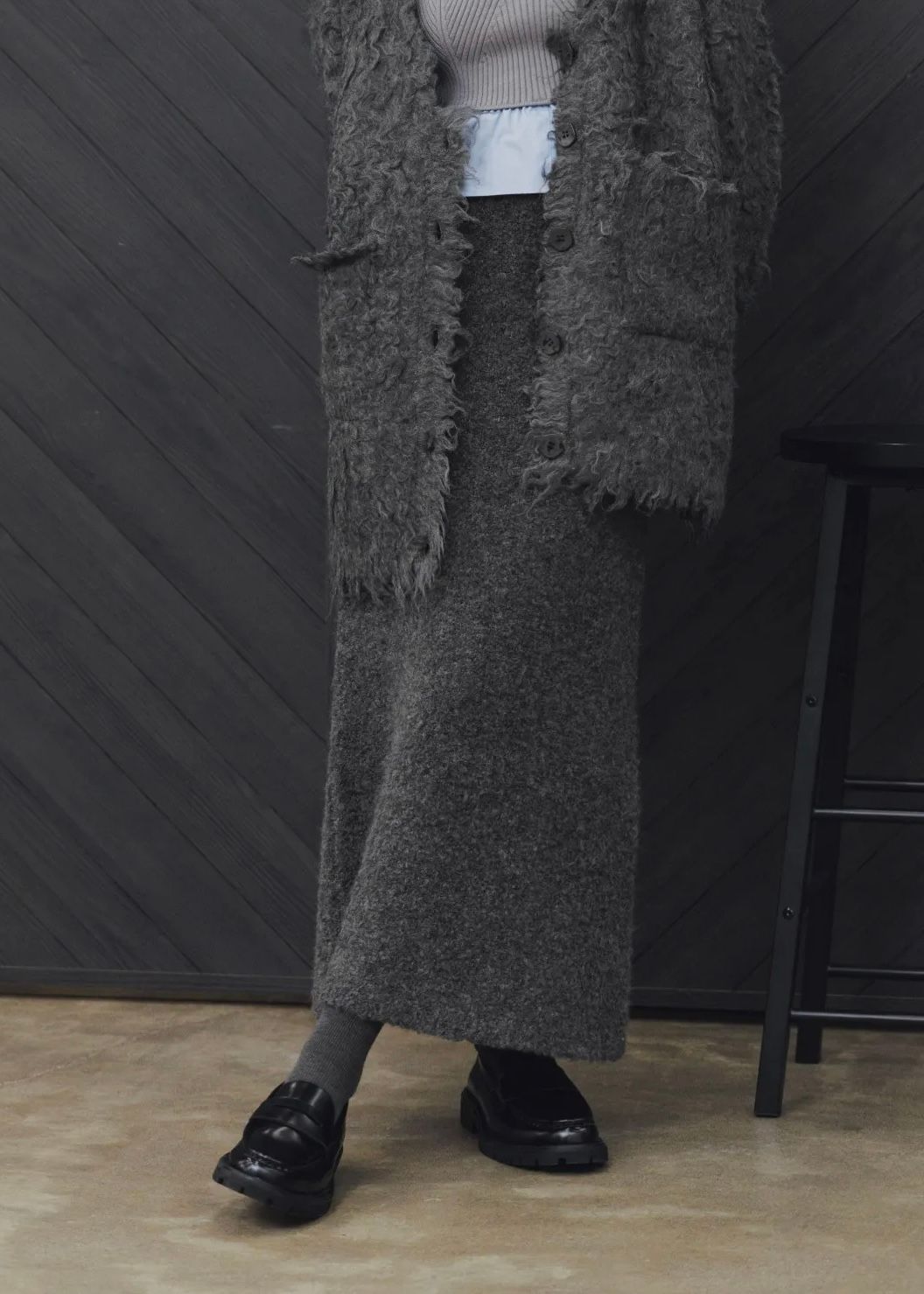 boucle pencil knit SK / ブークレ ペンシルニットスカート (チャコール) / 25AW