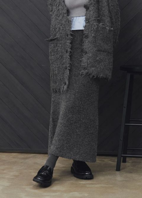 boucle pencil knit SK / ブークレ ペンシルニットスカート (チャコール) / 25AW