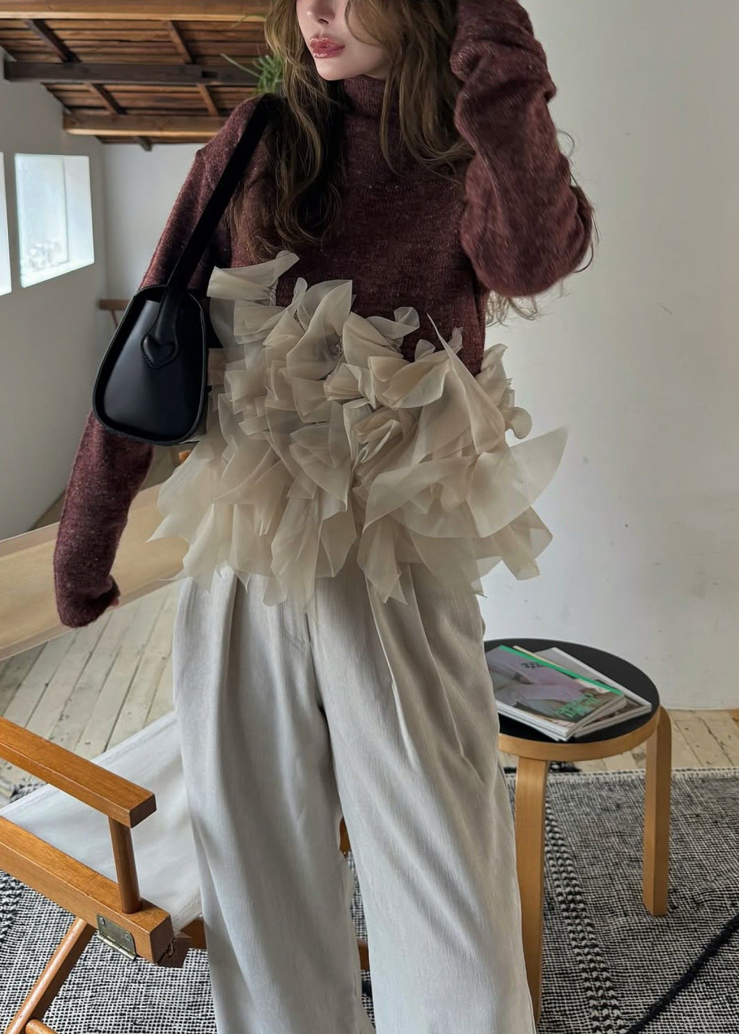 gradation frill bottleneck knit / グラデーション フリルニット (ザクロ) / 25AW