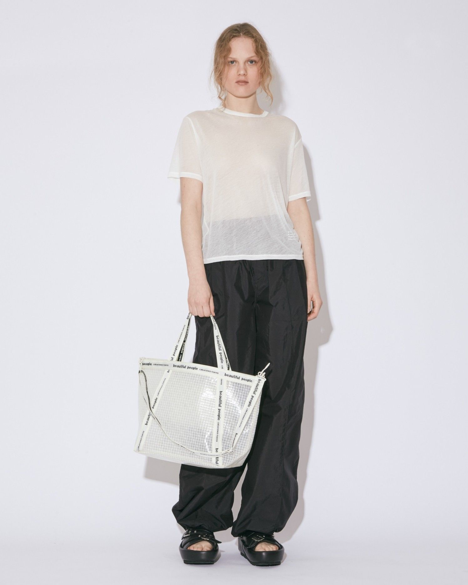 beautiful people - plaid vinyl logo tape bag L / ロゴテープ