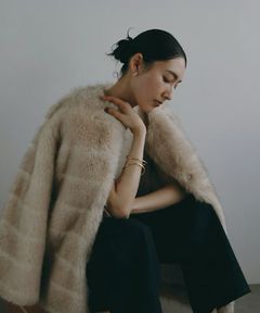 【25AW】Border Fur Coat (クリーム) / ボーダーファーコート / エコファー / フェイクファー
