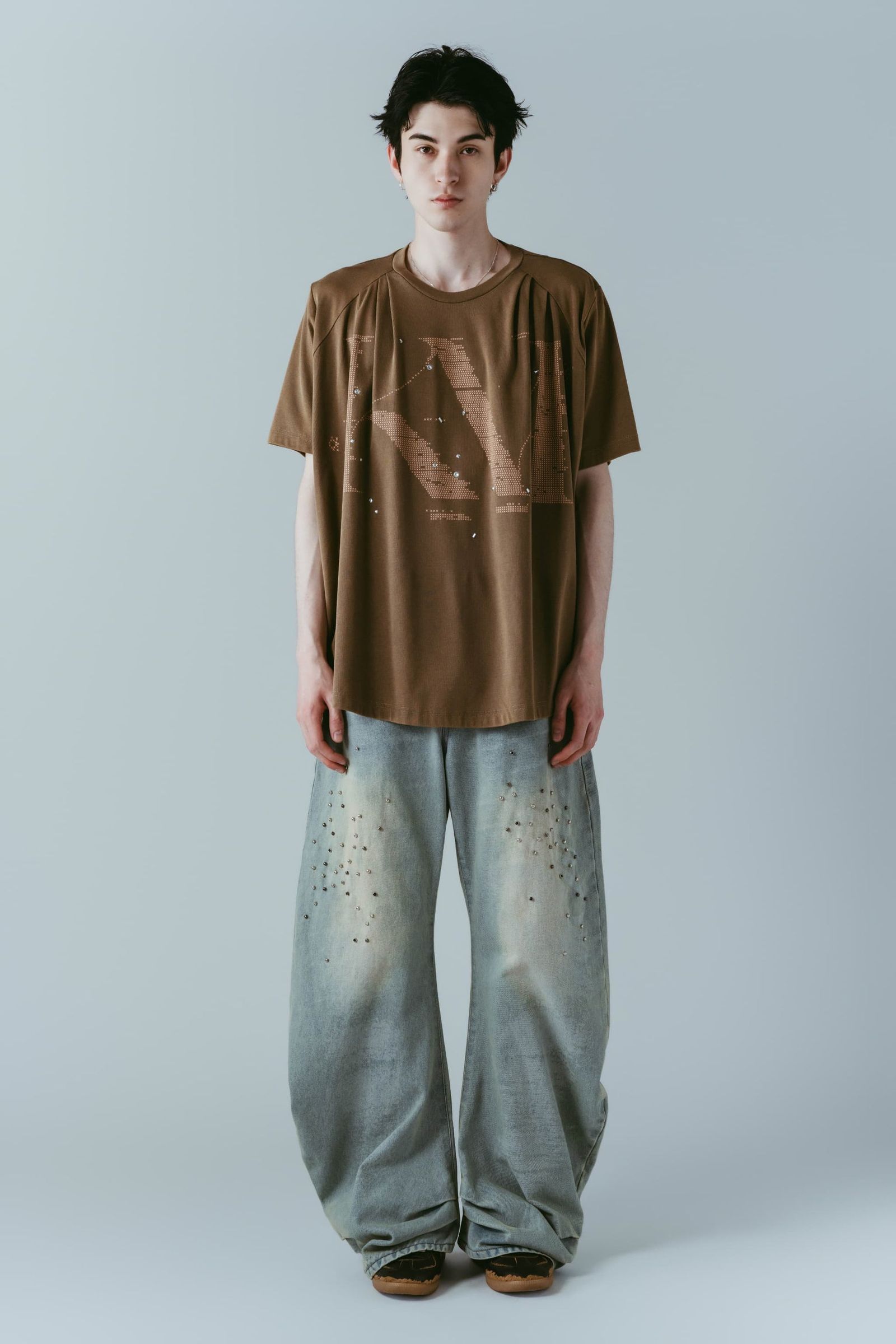 タック オーバーサイズTシャツ (ブラウン) tuck detail oversized tee(unisex) (Brown) /  26SS