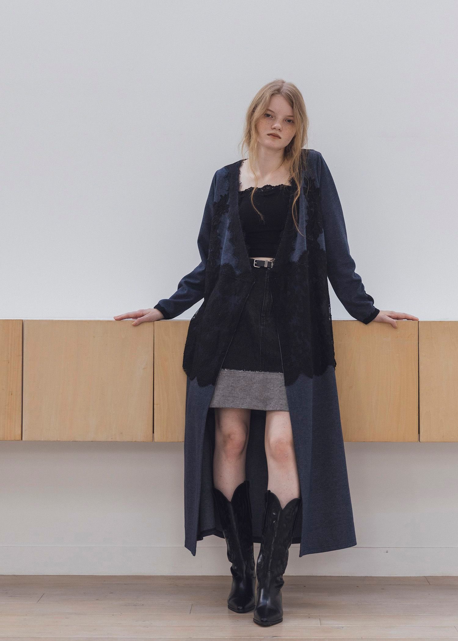 cachecoeur multi lace sweat OP / マルチレース スウェットワンピース (インディゴ) / 25AW