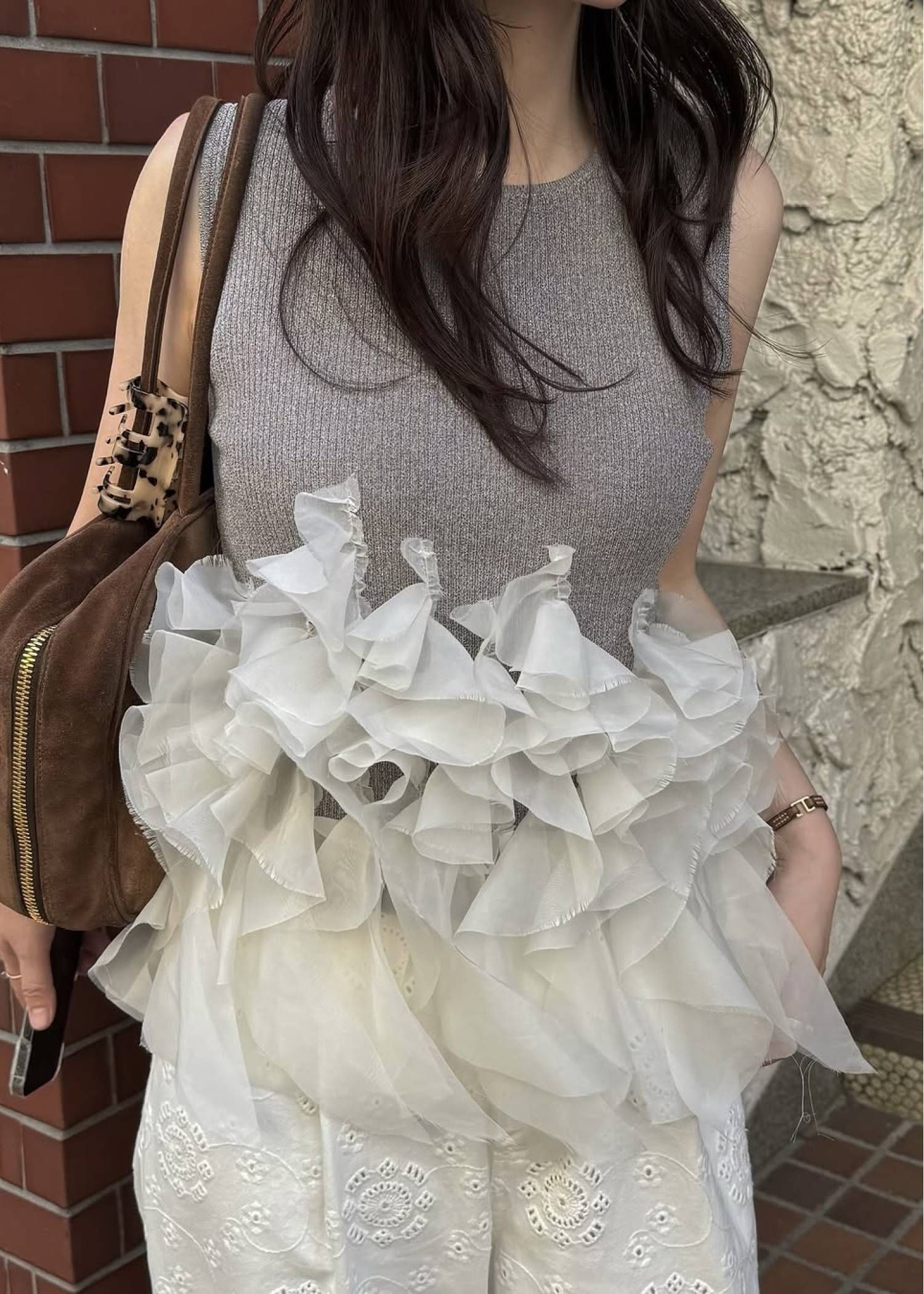 グラデーションフリル ノースリーブニット (ミックス) gradation frill no sleeve knit (Mix) /  26SS