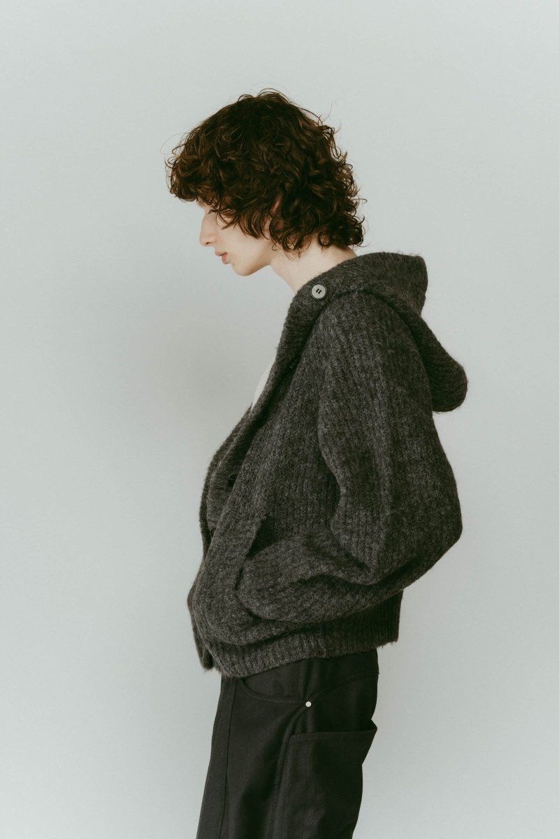 hooded cardigan knit / フーデッド カーディガンニット (グレー) / 25AW